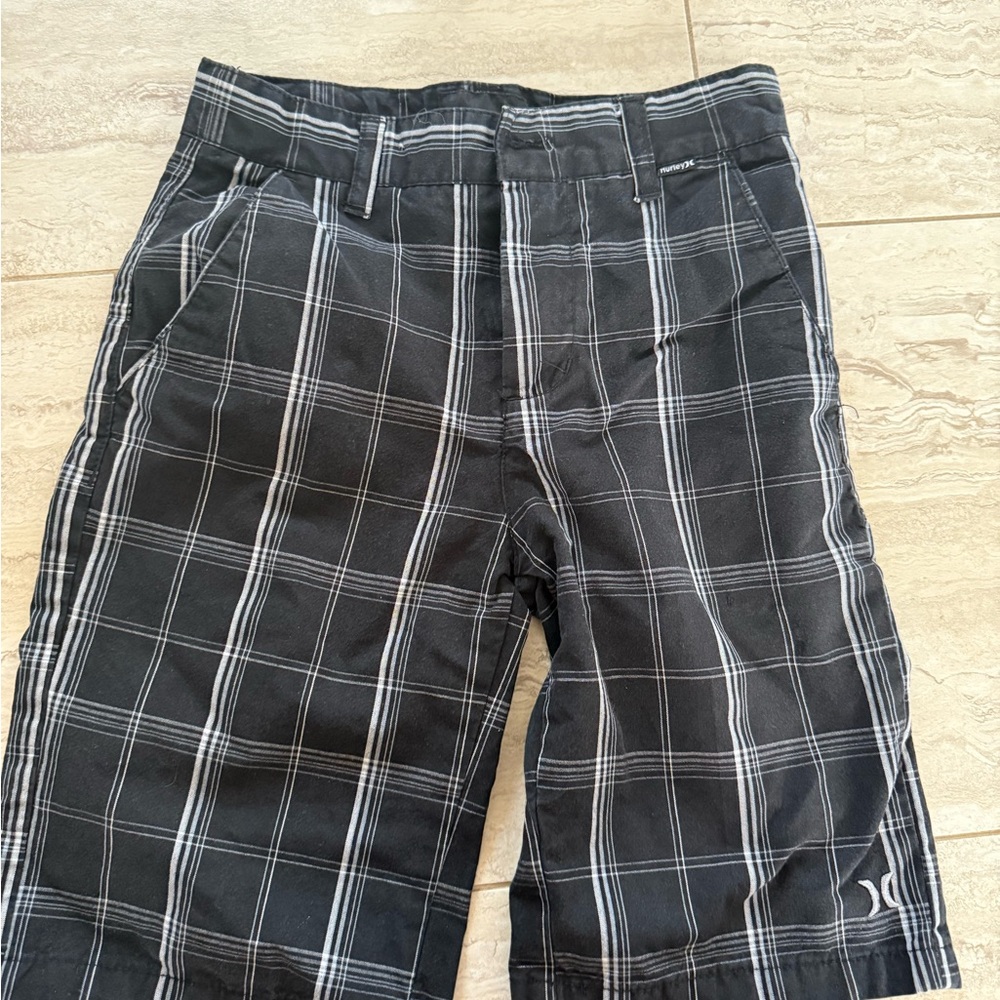 Hurley Kids Black Plaid Shorts